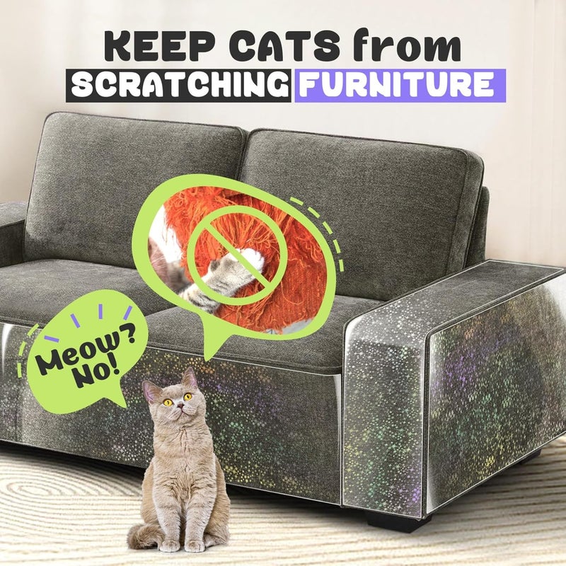 JINVOGREEN Iridescent Cat Scratch Furniture Protector, 160" x 12.4" Clear Anti Cat Scratch Protector, Thickened Self-Adhesive Furniture Cat Scratch Protector - Image 2